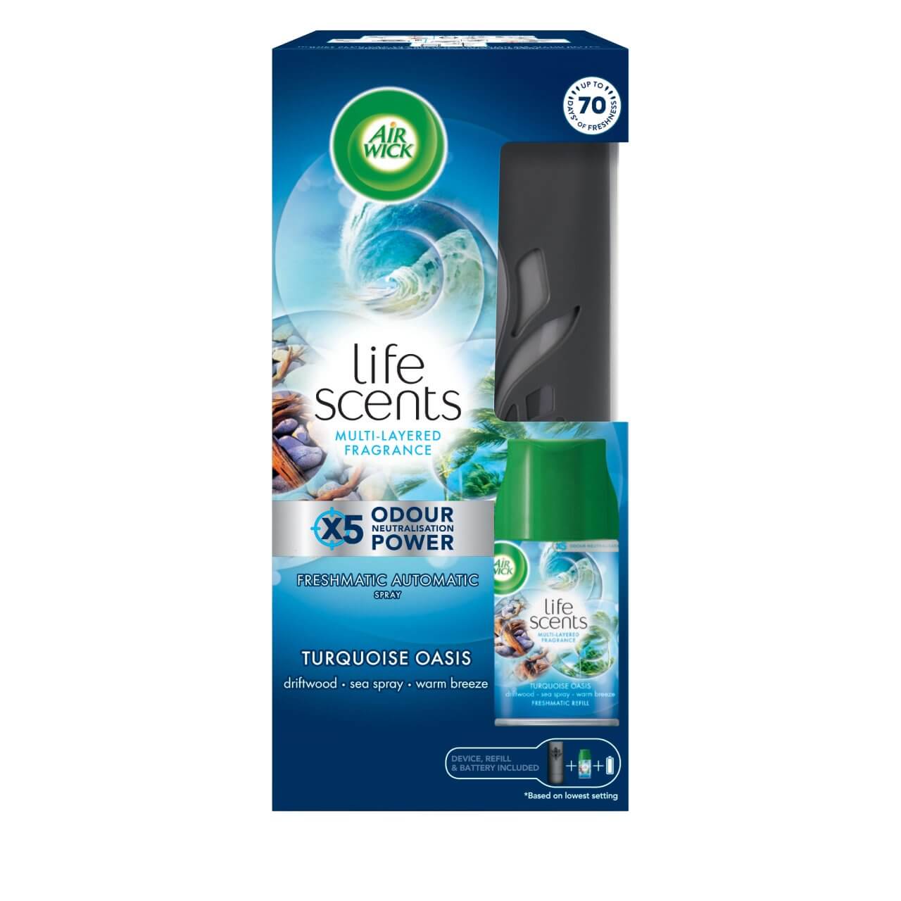 Air Wick Freshmatic Auto Spray Starter Kit Life Scents Turquoise Oasis 250 ml
